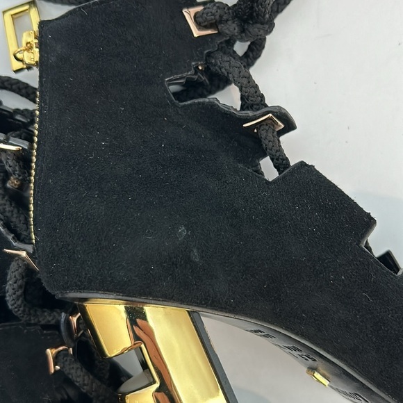 KAT MACONIE Betsy Suede Black Sandals Gold Heels Lace Up women’s size 5.5 - Picture 15 of 16